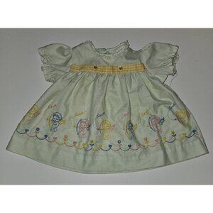 VTG Pale Green Dress Baby Girl 6 Months Embroidered Angels Cupid Valentine's Day